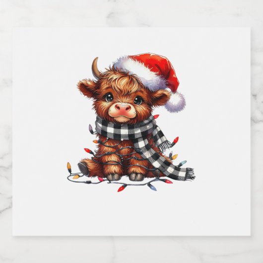 Kerstverlichting Highland Koe Baby Kerstlicht Sparkling Wijnetiket (Enkel label)