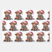Kerstverlichting Highland Koe Santa Hat Inpakpapier Vel (Voorkant)