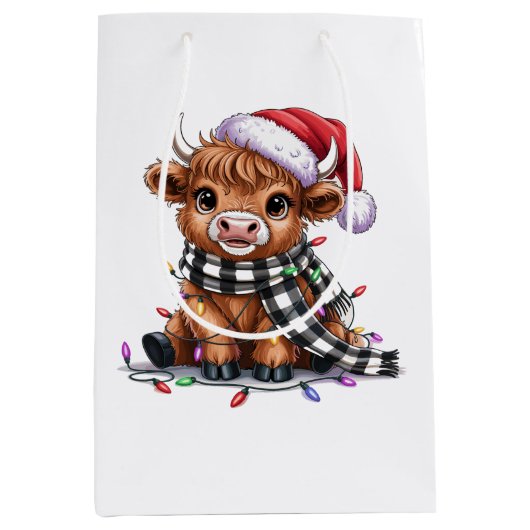 Kerstverlichting Highland Koe Santa Hat Medium Cadeauzakje (Voorkant)