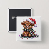 Kerstverlichting Highland Koe Santa Hat Vierkante Button 5,1 Cm (Voorkant /achterkant)