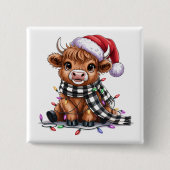 Kerstverlichting Highland Koe Santa Hat Vierkante Button 5,1 Cm (Voorkant)