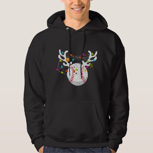 Kerstverlichting Honkbal Bal Grappig Kerstmis Hoodie (Voorkant)