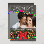 Kerstverlichting Houtnerf Foto Opslagdatum Reserve Kaart (Voorkant / Achterkant)