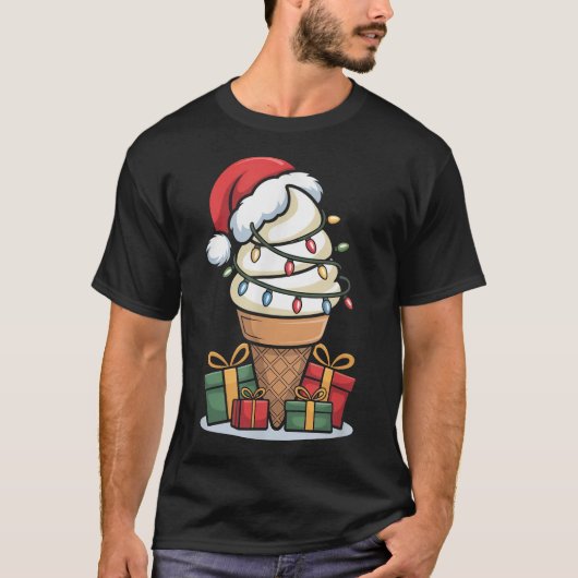 Kerstverlichting Ice Cream Cone met Santa Hat T-shirt (Voorkant)