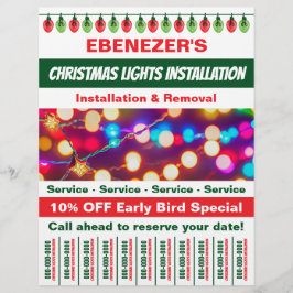 Kerstverlichting installatie met scheur uit strips flyer