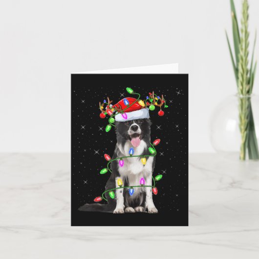 Kerstverlichting Kerstman Border Collie Hond Chri Kaart (Voorkant)