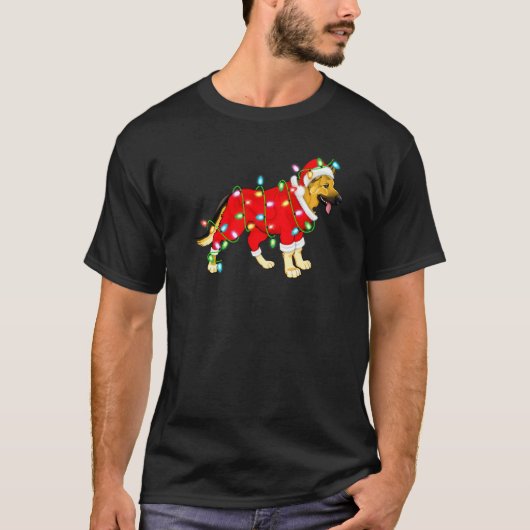 Kerstverlichting Kerstman Duitse Herder Kerstmis T-shirt (Voorkant)