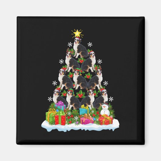 Kerstverlichting Kerstman Hoed Australian Shepherd Magneet (Voorkant)