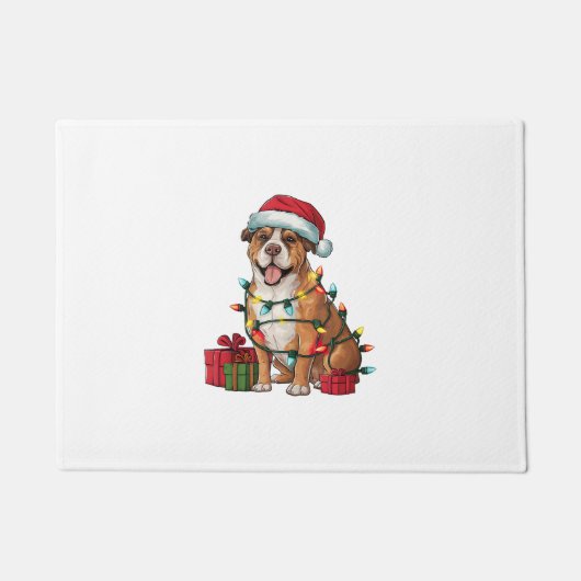 Kerstverlichting Kerstman Hoed Boerboel Hond Kerst Deurmat (Voorkant)