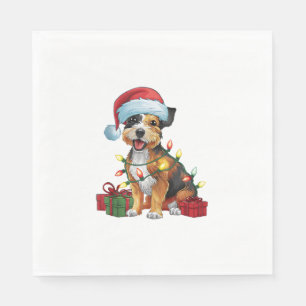 Kerstverlichting Kerstman Hoed Border Terrier Hond Servet