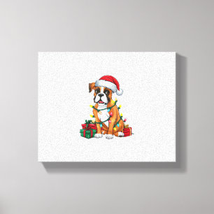 Kerstverlichting Kerstman Hoed Boxer Hond Kerstmis Canvas Afdruk