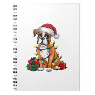Kerstverlichting Kerstman Hoed Boxer Hond Kerstmis Notitieboek