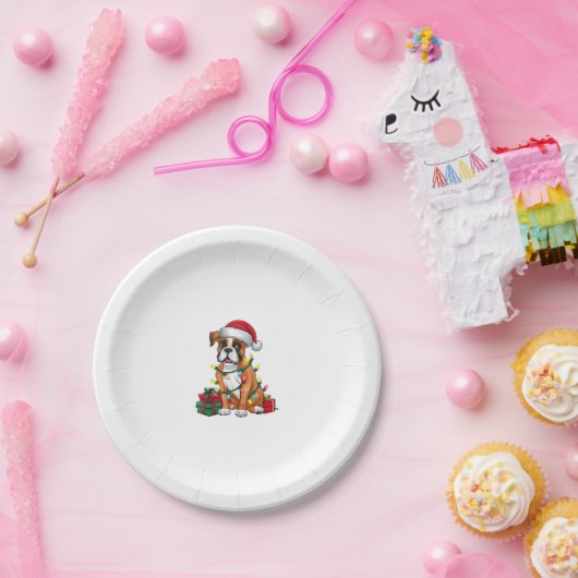 Kerstverlichting Kerstman Hoed Boxer Hond Kerstmis Papieren Bordje (Feest)