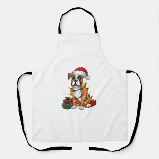 Kerstverlichting Kerstman Hoed Boxer Hond Kerstmis Schort (Voorkant)