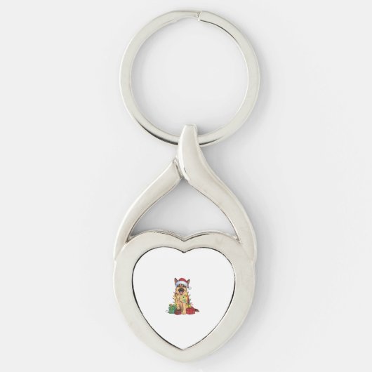 Kerstverlichting Kerstman Hoed Duitse Herder Hond Sleutelhanger (Voorkant)