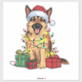 Kerstverlichting Kerstman Hoed Duitse Herder Hond Sticker (Vel)