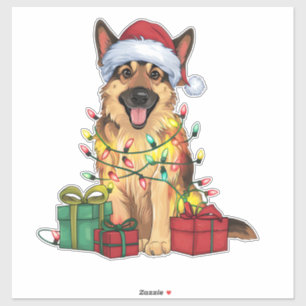 Kerstverlichting Kerstman Hoed Duitse Herder Hond  Sticker