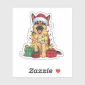 Kerstverlichting Kerstman Hoed Duitse Herder Hond Sticker (Vel)