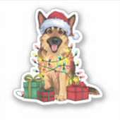 Kerstverlichting Kerstman Hoed Duitse Herder Hond Sticker (Voorkant)