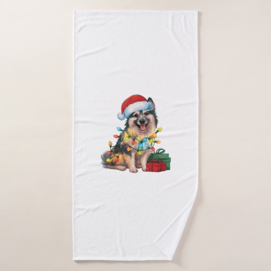 Kerstverlichting Kerstman Hoed Duitse Spitz Dog Ke Badhanddoek (Badhanddoek)