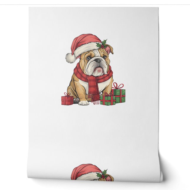 Kerstverlichting Kerstman Hoed Engels Bulldog Kers Behang (Afrollen)