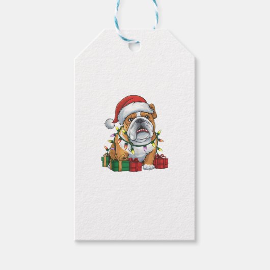 Kerstverlichting Kerstman Hoed Engels Bulldog Kers Cadeaulabel (Voorkant)