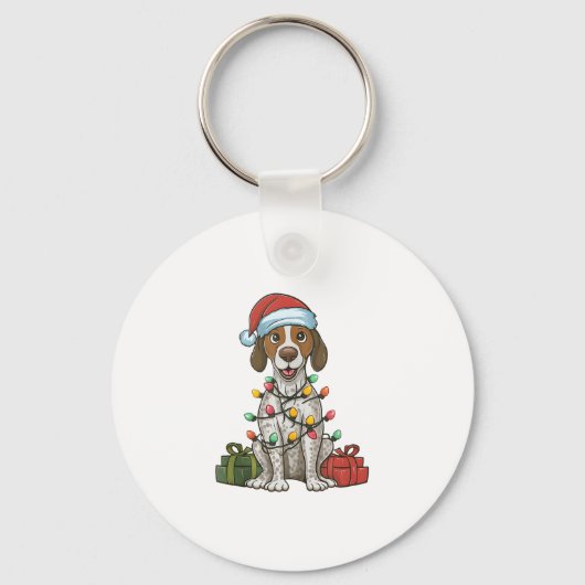 Kerstverlichting Kerstman Hoed Engels Pointer Dog  Sleutelhanger (Voorkant)