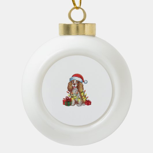 Kerstverlichting Kerstman Hoed Engelse Coonhound H Keramische Bal Ornament (Voorkant)
