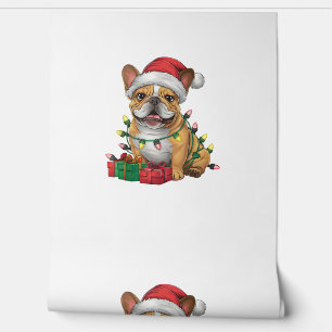 Kerstverlichting Kerstman Hoed Franse Bulldog Kers Behang