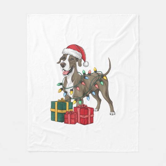 Kerstverlichting Kerstman Hoed Grote Deen Hond Ker Fleece Deken (Voorkant)