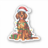 Kerstverlichting Kerstman Hoed Ierse Setter Dog Ke Sticker (Voorkant)