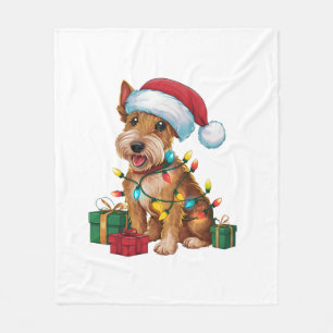 Kerstverlichting Kerstman Hoed Ierse Terriër Hond Fleece Deken