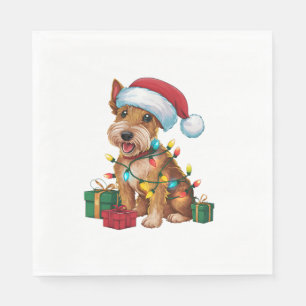 Kerstverlichting Kerstman Hoed Ierse Terriër Hond Servet