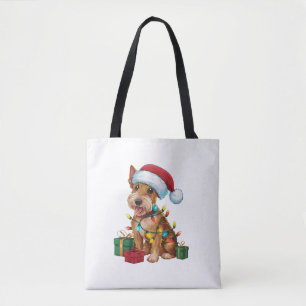 Kerstverlichting Kerstman Hoed Ierse Terriër Hond Tote Bag