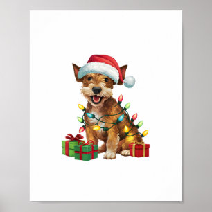 Kerstverlichting Kerstman Hoed Jagdterrier Hond Ke Poster