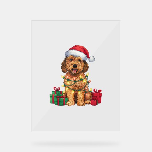 Kerstverlichting Kerstman Hoed Labradoodle Hond Ke Acryl Bord (Voorkant)