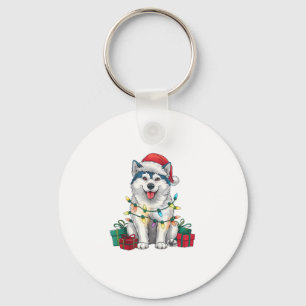 Kerstverlichting Kerstman Hoed Malamute Hond Kerst Sleutelhanger
