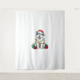 Kerstverlichting Kerstman Hoed Malamute Hond Kerst Wandkleed