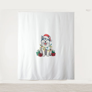 Kerstverlichting Kerstman Hoed Malamute Hond Kerst Wandkleed