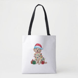 Kerstverlichting Kerstman Hoed Maltese hond Kerstm Tote Bag