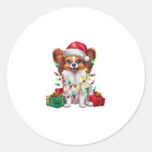 Kerstverlichting Kerstman Hoed Papillon Hond Kerst Ronde Sticker
