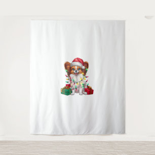 Kerstverlichting Kerstman Hoed Papillon Hond Kerst Wandkleed