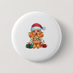 Kerstverlichting Kerstman Hoed Poedel Hond Kerstmi Ronde Button 5,7 Cm
