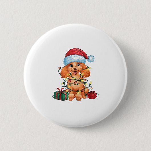 Kerstverlichting Kerstman Hoed Poedel Hond Kerstmi Ronde Button 5,7 Cm (Voorkant)