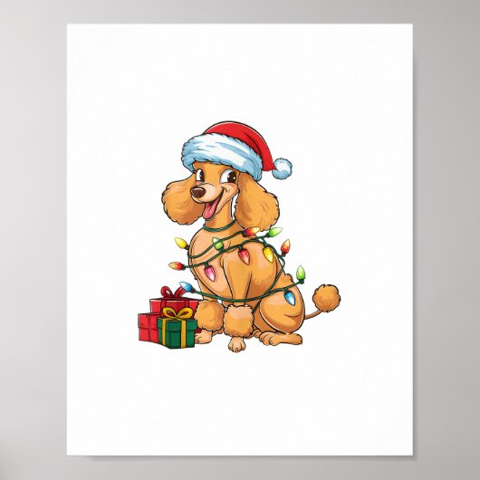 Kerstverlichting Kerstman Hoed Poodle Hond Kerstmi Poster (Voorkant)