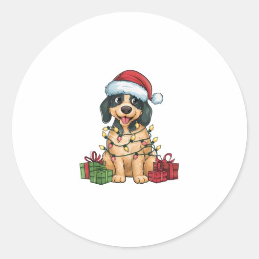 Kerstverlichting Kerstman Hoed Pudelpointer Hond K Ronde Sticker (Voorkant)