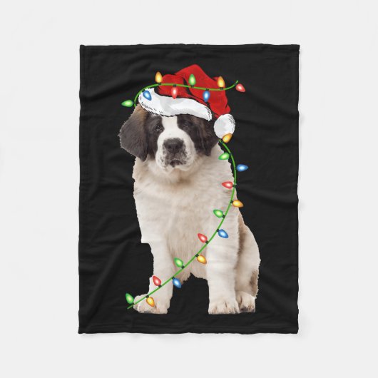 Kerstverlichting Kerstman Hoed Sint Bernard Hond K Fleece Deken (Voorkant)