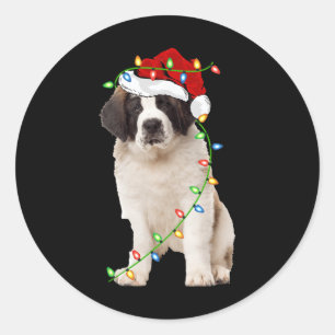 Kerstverlichting Kerstman Hoed Sint Bernard Hond K Ronde Sticker