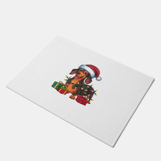 Kerstverlichting Kerstman Hoed Teckel Hond Kerstmi Deurmat (Schuin)