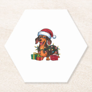 Kerstverlichting Kerstman Hoed Teckel Hond Kerstmi Kartonnen Onderzetters